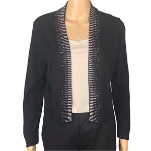 CALVIN KLEIN black Bolero Open Cardigan embellished w/ombré beading Medium EUC